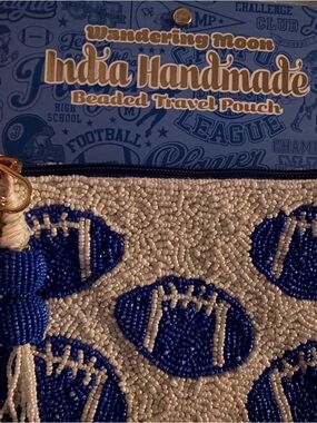 Wandering Moon India Handmade Blue Beaded Mini Travel Pouch